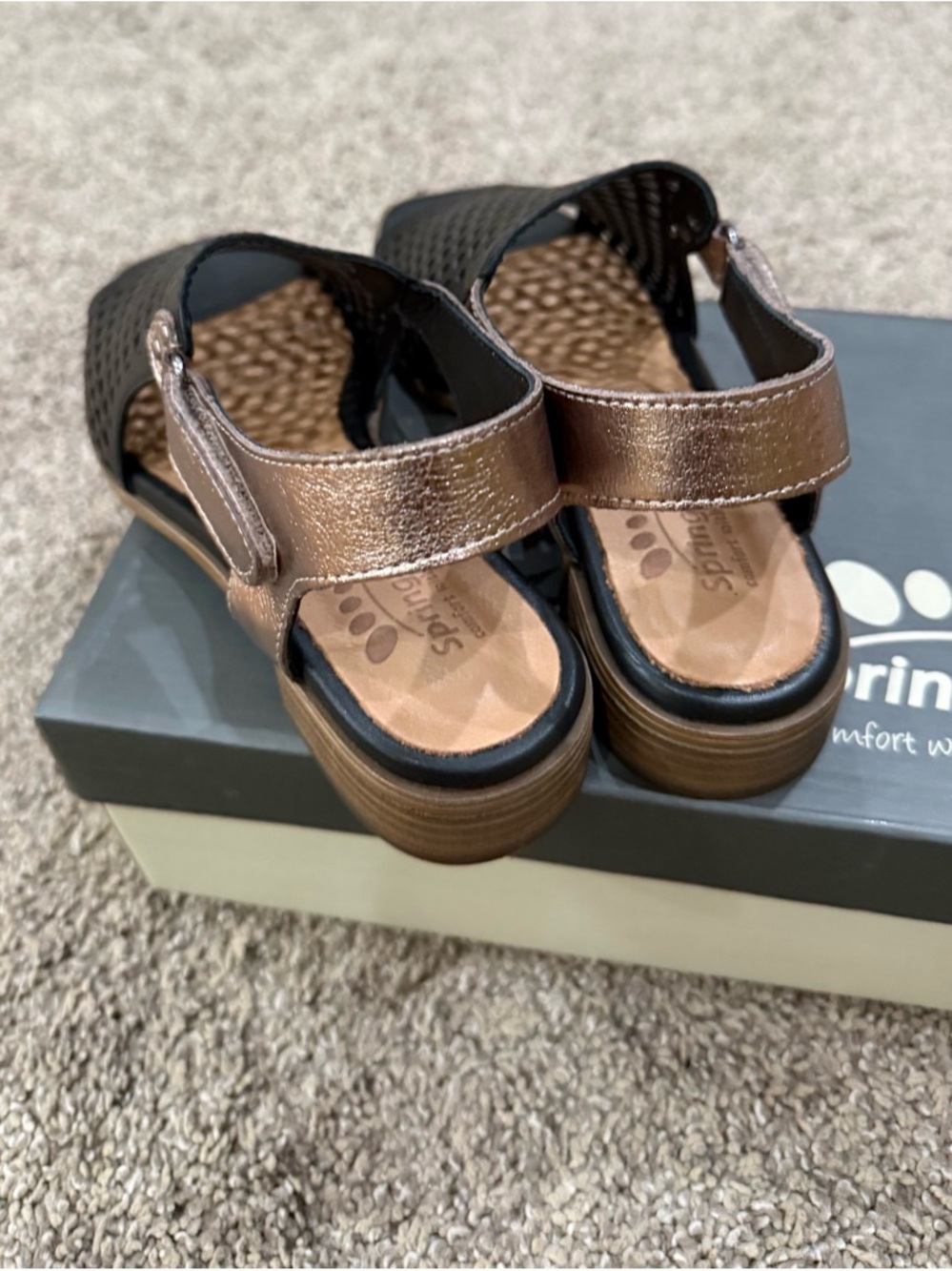 Spring Step Black Perforated Slingback Open-Toe Sandals - Picture 3 of 4